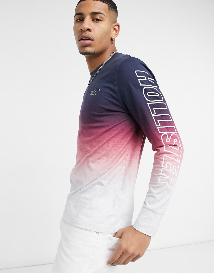 Hollister ombre outline logo long sleeve top in pink and black