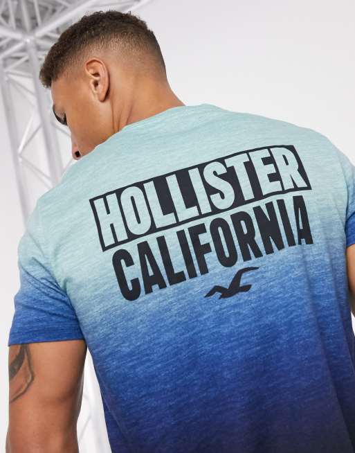 Hollister ombre print logo t shirt in blue