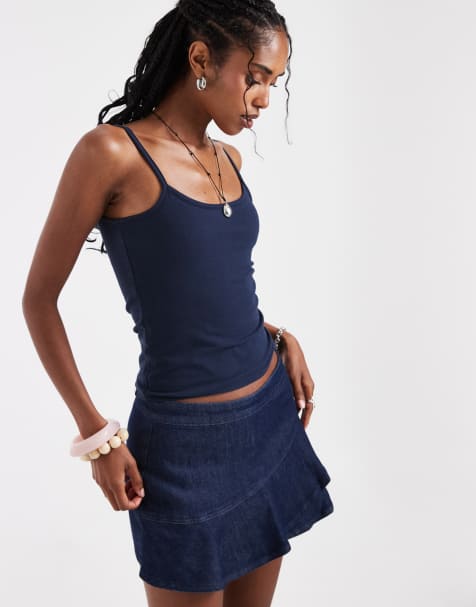 Hollister - Omkeerbare camitop met vierkante hals in grijs en marineblauw - view 1