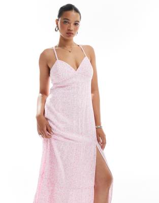 Hollister Open Back Maxi Dress With Thigh Split In Multi