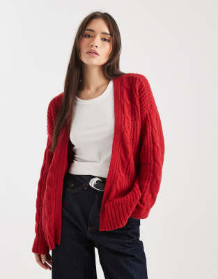 Hollister Open Cardigan In Red