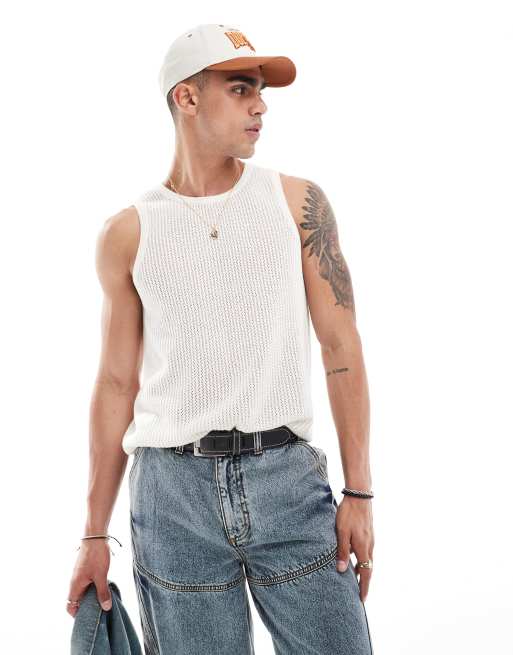 Hollister open stitch knit singlet in white