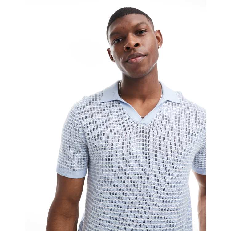ClassicfuncenterShops Hollister open stitch tonal facsimile knit polo in light blue pk Heatgen Thermal Polo Neck Tops
