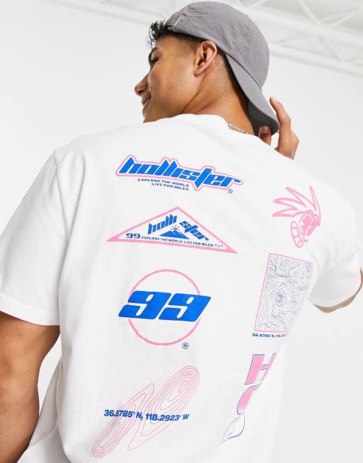 Hollister outdoors central & back logo print t-shirt in white