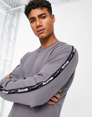 Hollister outdoors logo tape sweatshirt in grey - ASOS Price Checker