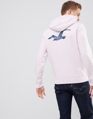 Hollister Overhead Hoodie With Sleeve & Back Logo in Rhubarb, ASOS