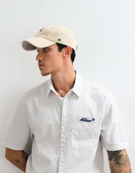 Hollister - Overhemd met grafische print, korte mouwen en microruitjes in wit - view 1