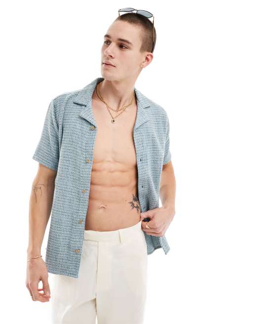 Hollister Overhemd met korte mouwen en geweven patroon in blauw ASOS