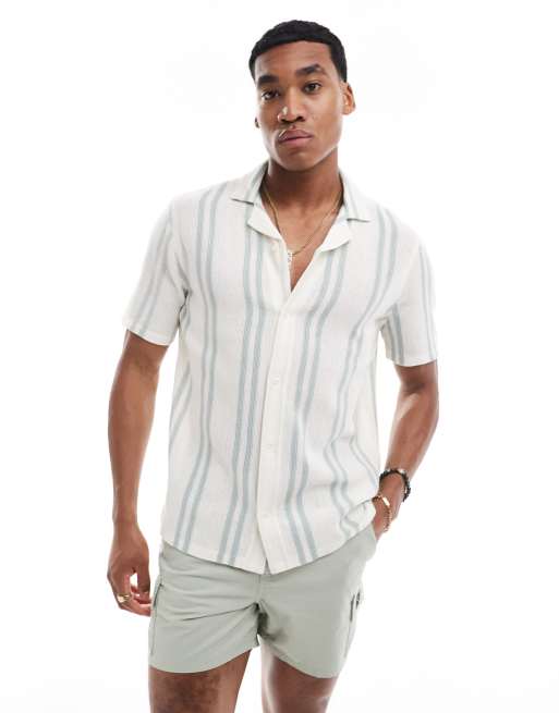 Hollister Overhemd met korte mouwen in wit met groene strepen ASOS