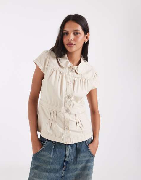 Hollister overhemd van twill met doorlopende knoopsluiting, getailleerd en kraagdetail in zandkleur - view 1