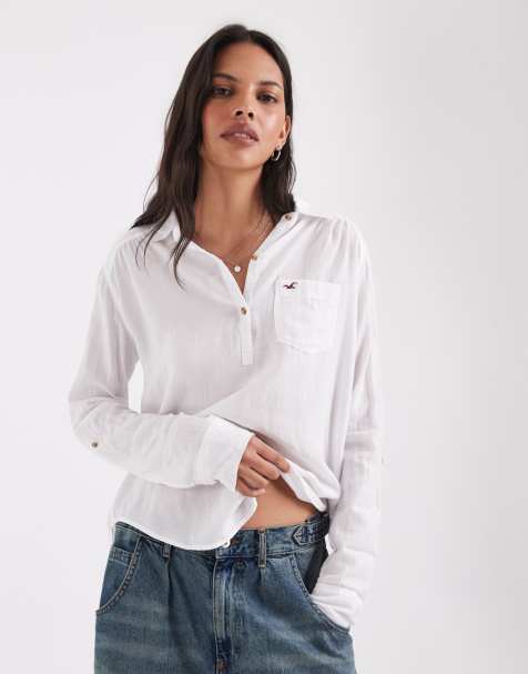 Hollister Oversize-Popover-Hemd in Weiß - view 1