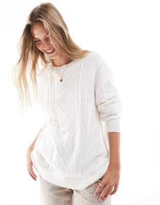 Hollister - Oversize-Strickpullover in Cremeweiß mit Zopfmuster