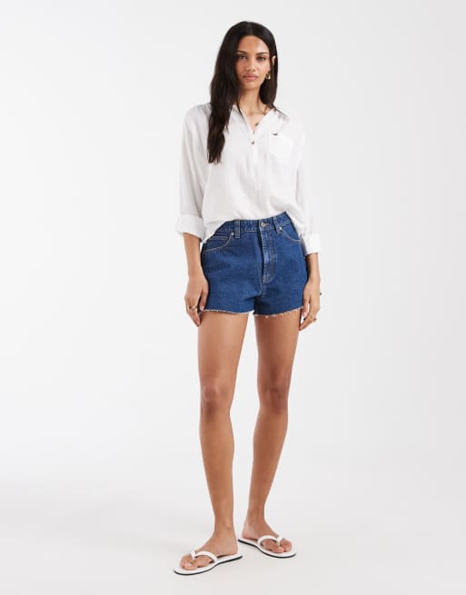 Hollister oversized 1/4 button up shirt in white, 3 of 4