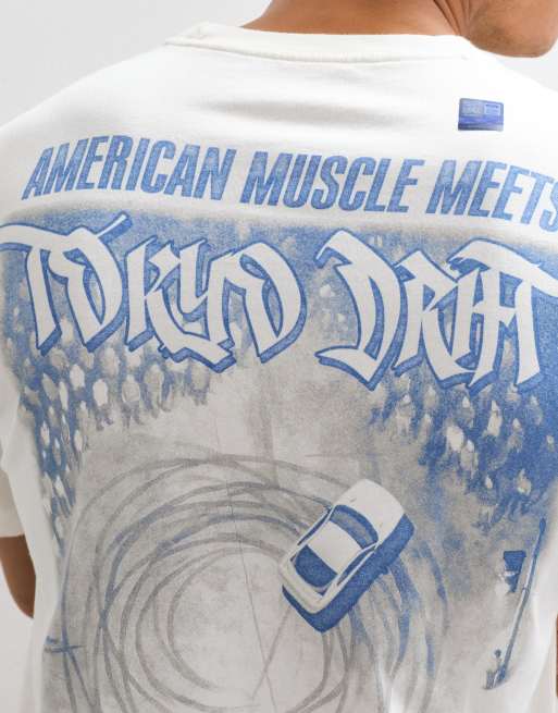 Hollister oversized auto graphic t-shirt in cream, 3 of 5