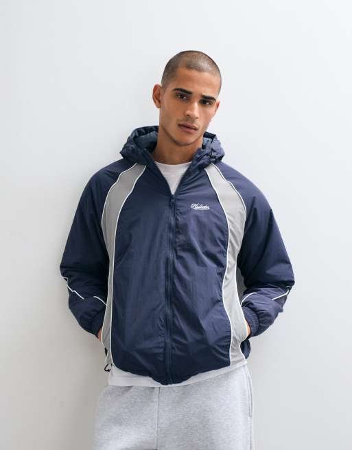 Hollister oversized bomber jacket with contrast collar in navy, 1 of 5
