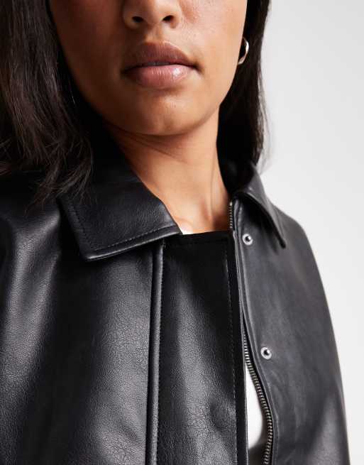 Hollister oversized bubble hem faux leather bomber in black, 4 of 4