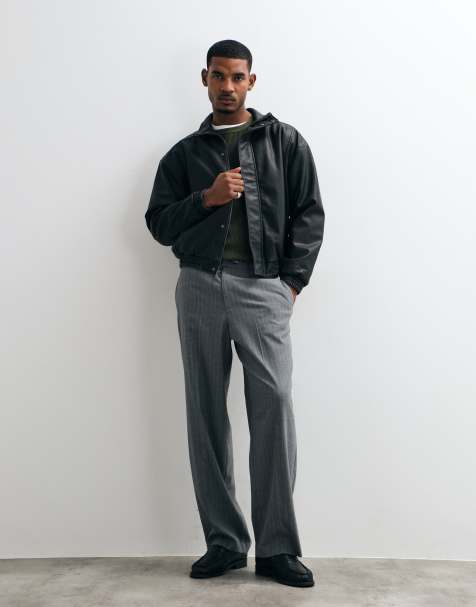 Hollister oversized faux leather bomber jacket in black - view 1