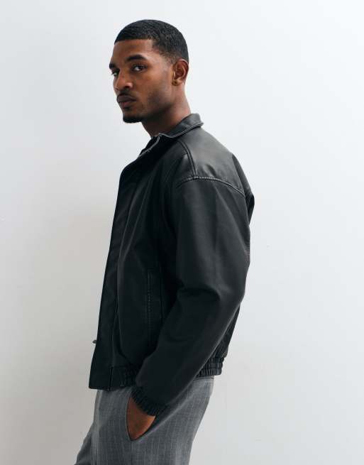 Hollister oversized faux leather bomber jacket in black, 5 of 5