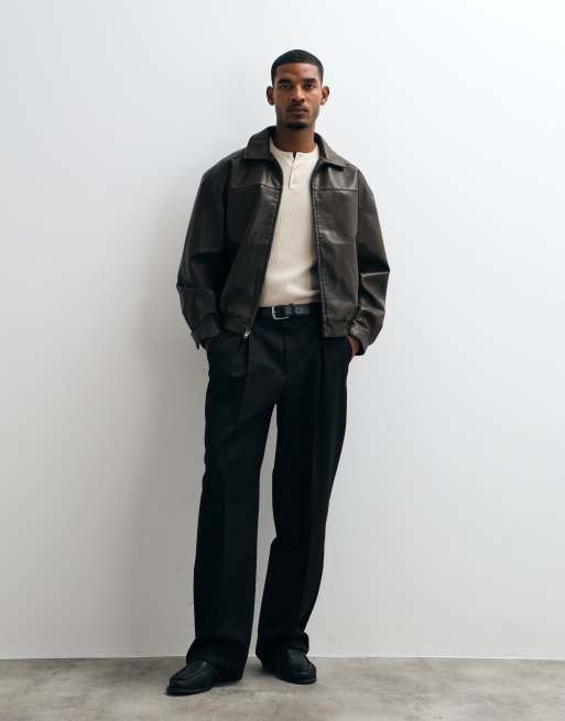 Hollister oversized faux leather bomber jacket in brown, 2 of 5