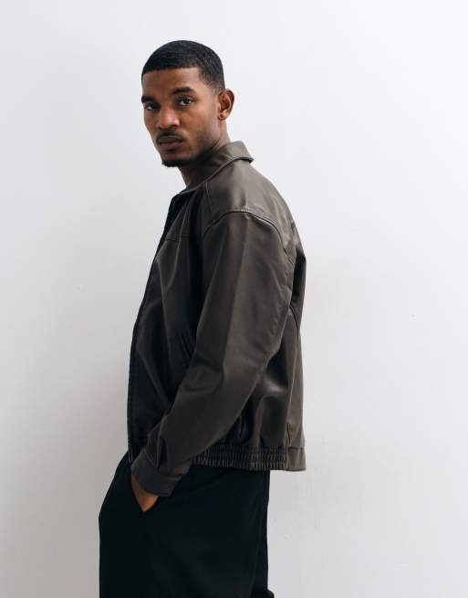 Hollister oversized faux leather bomber jacket in brown, 5 of 5