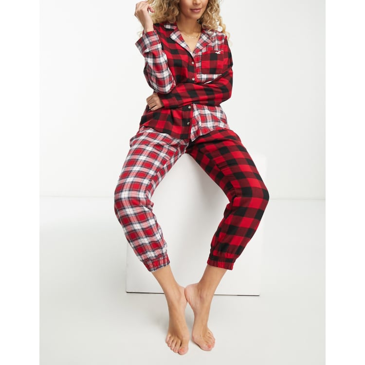 Hollister oversized flannel pyjama top in red plaid part of a set