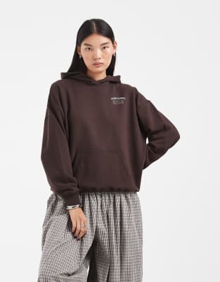 Hollister Oversized Graphic Hoodie In Brown