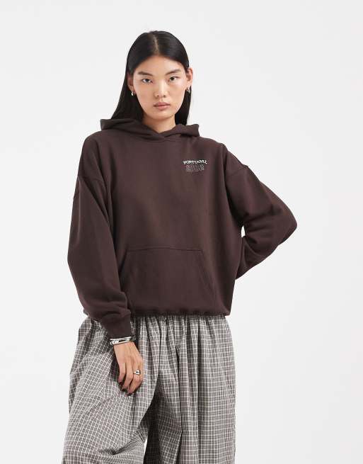 Hollister oversized graphic hoodie in brown