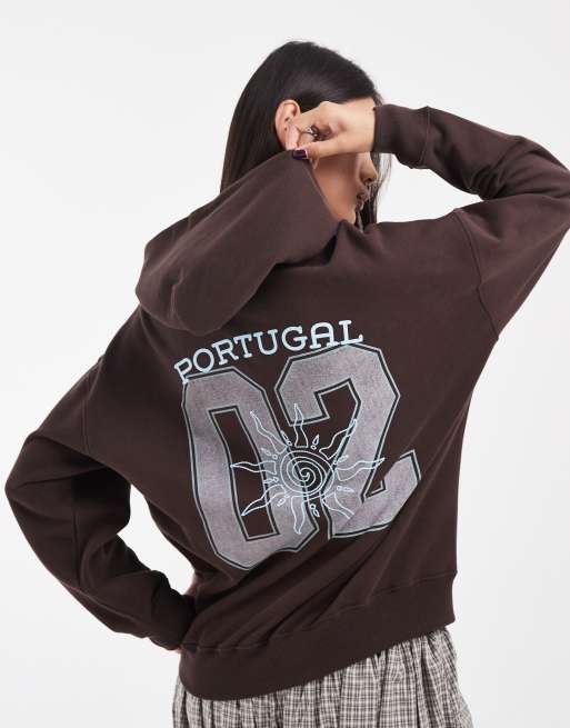 Hollister oversized graphic hoodie in brown, 2 of 4