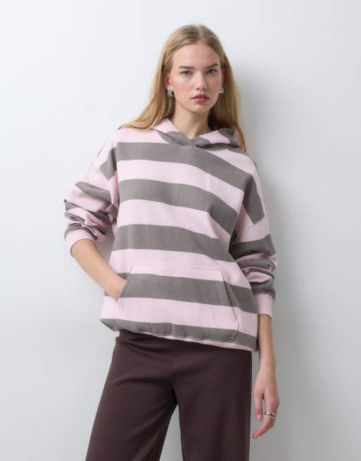 Hollister oversized graphic hoodie in pink and brown stripe, 2 of 5