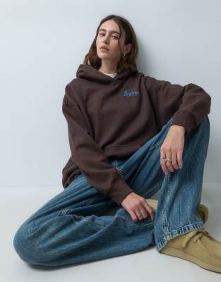 Hollister oversized graphic patch logo hoodie in brown
