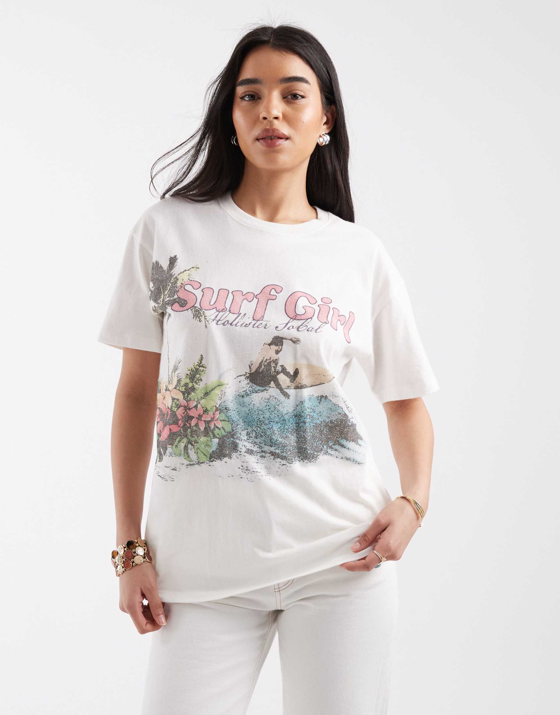 hollister oversized graphic t-shirt in white