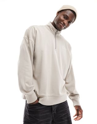 Hollister oversized half zip sweatshirt in tan-Brown