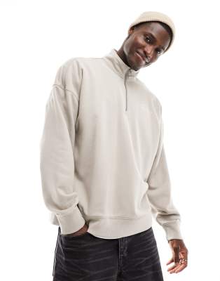 Hollister oversized half zip sweatshirt in tan