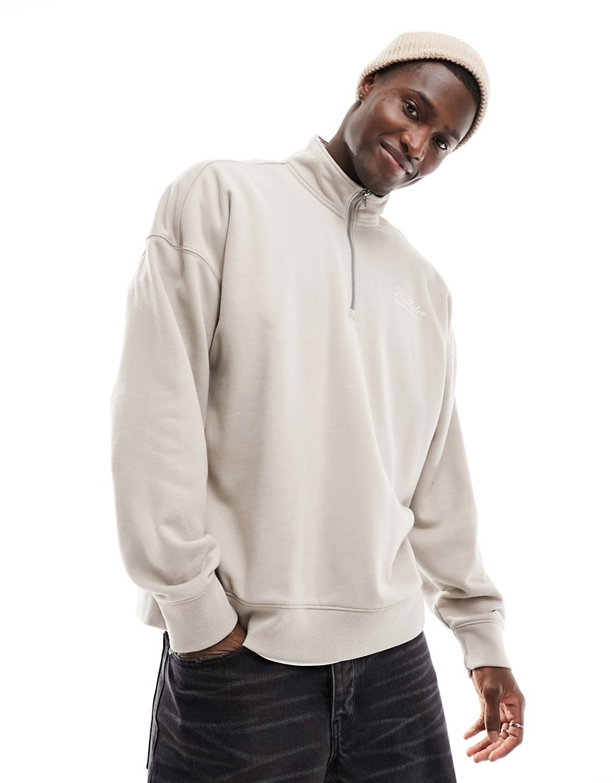 Hollister oversized half zip sweatshirt in tan-Brown