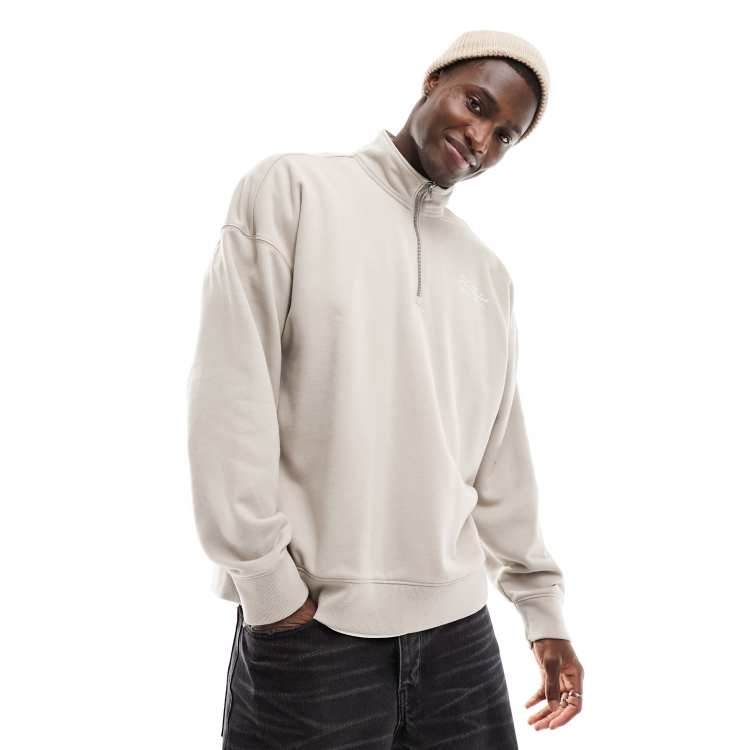 Hollister oversized half zip sweatshirt in tan | ASOS