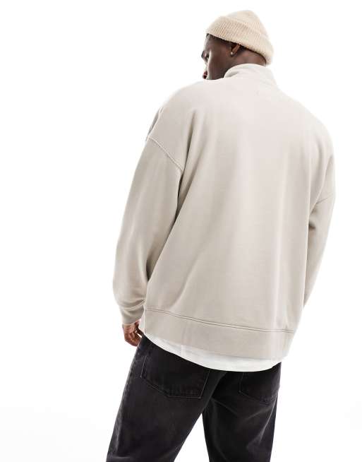 Hollister cozy half zip sweatshirt in cream, ASOS