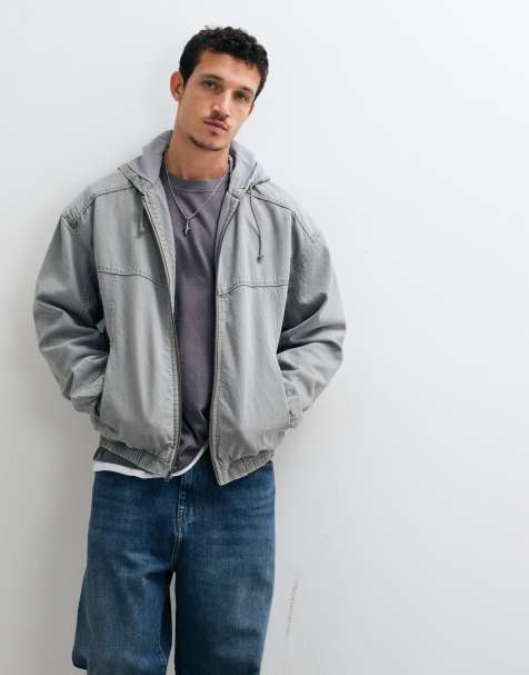 Hollister oversized hooded skater jacket in charcoal - view 1