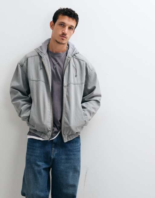 Hollister oversized hooded skater jacket in charcoal, 1 of 5