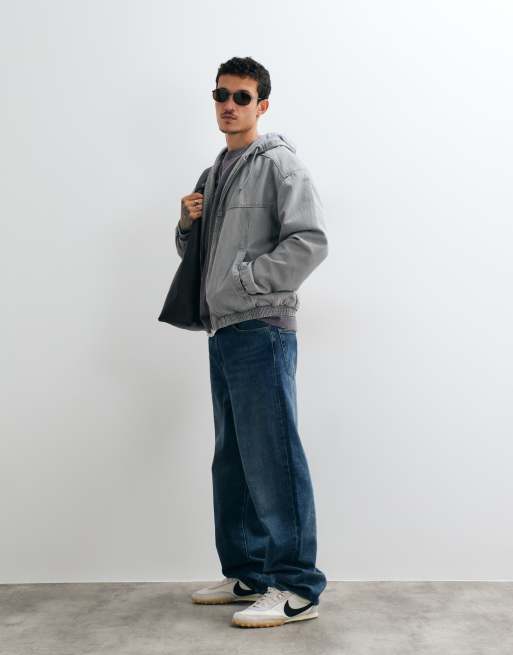Hollister oversized hooded skater jacket in charcoal, 3 of 5