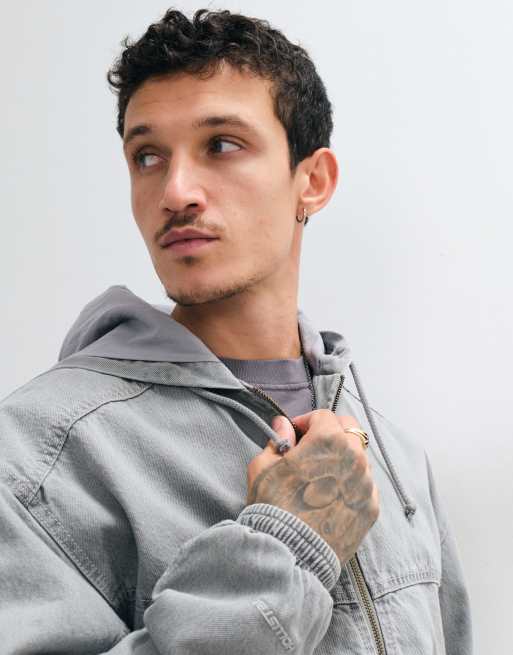 Hollister oversized hooded skater jacket in charcoal, 4 of 5