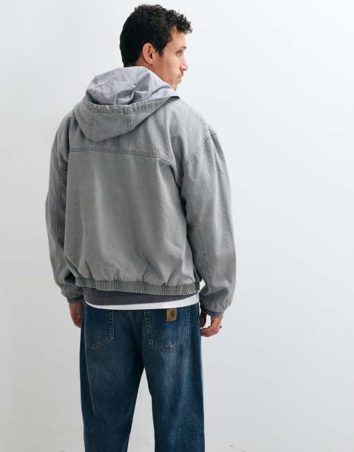 Hollister oversized hooded skater jacket in charcoal, 5 of 5