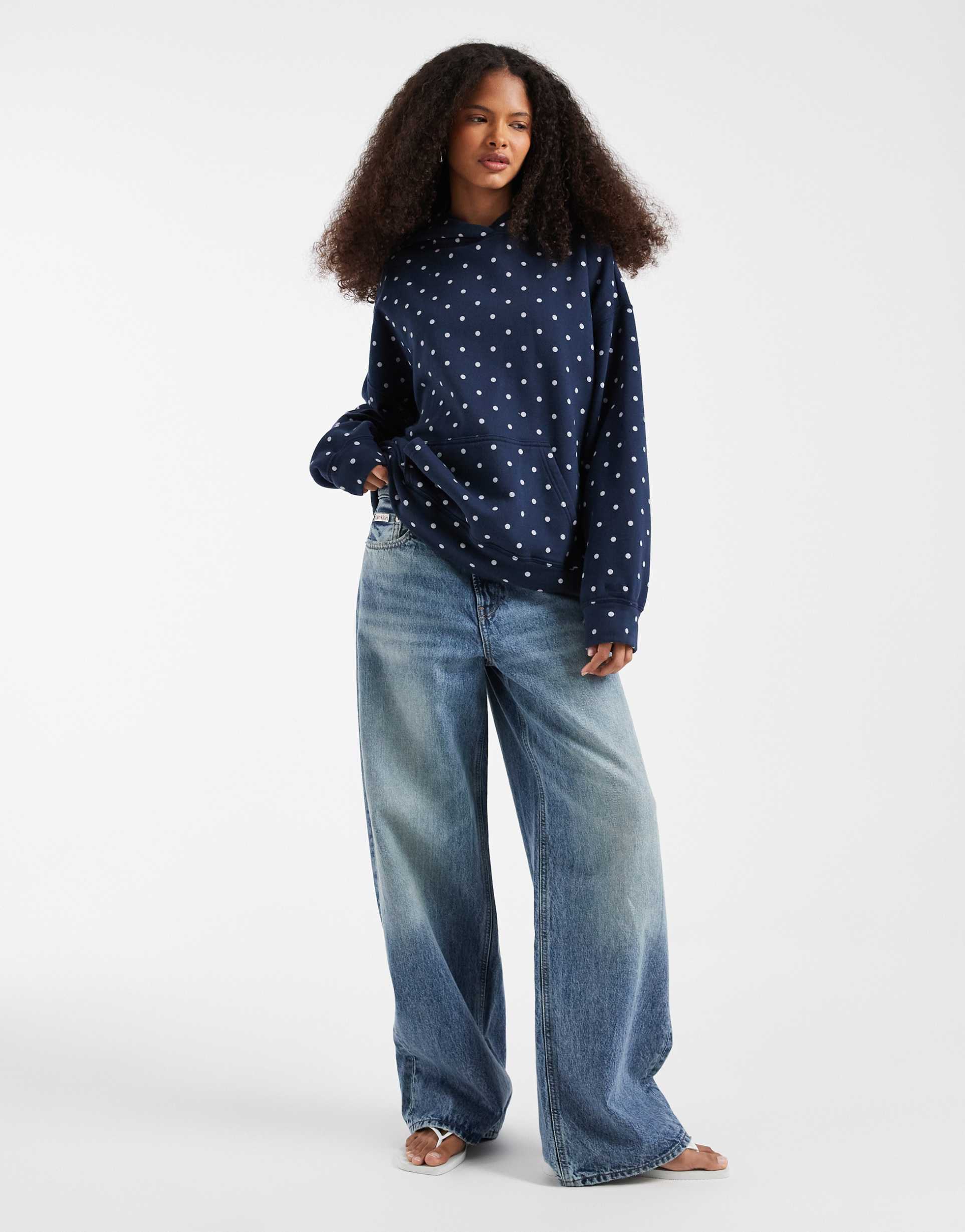 hollister oversized hoodie in navy polka dot print