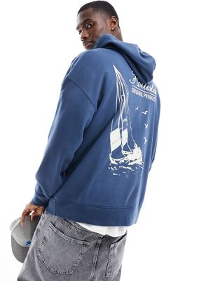 Hollister oversized hoodie with back print in blue