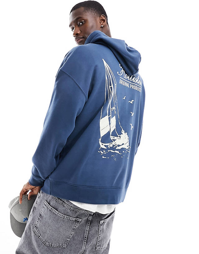Hollister - oversized hoodie with back print in blue