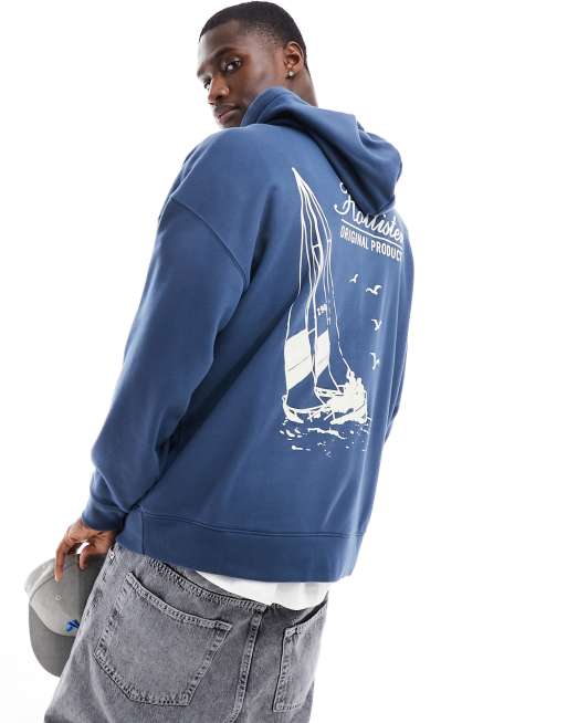 Hollister oversized hoodie with back print in blue | ASOS