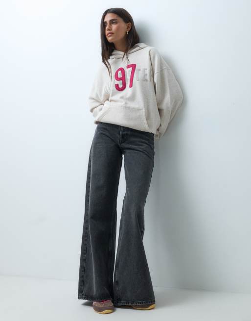 Hollister oversized logo graphic hoodie in oatmeal, 2 of 4