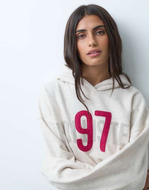 Hollister oversized logo graphic hoodie in oatmeal, 3 of 4