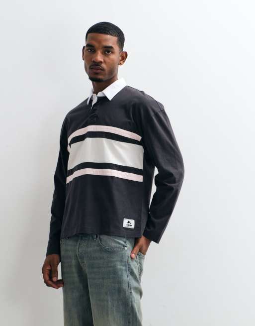Hollister oversized long sleeve rugby polo in black stripe, 2 of 5