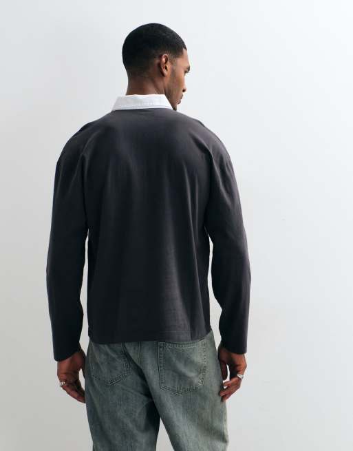 Hollister oversized long sleeve rugby polo in black stripe, 3 of 5