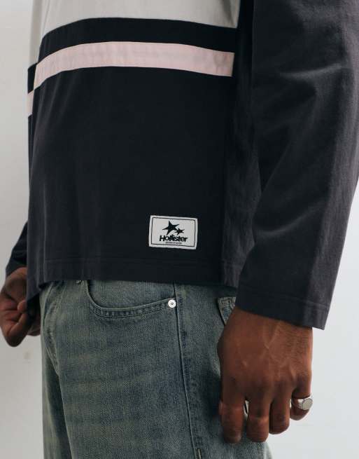Hollister oversized long sleeve rugby polo in black stripe, 4 of 5